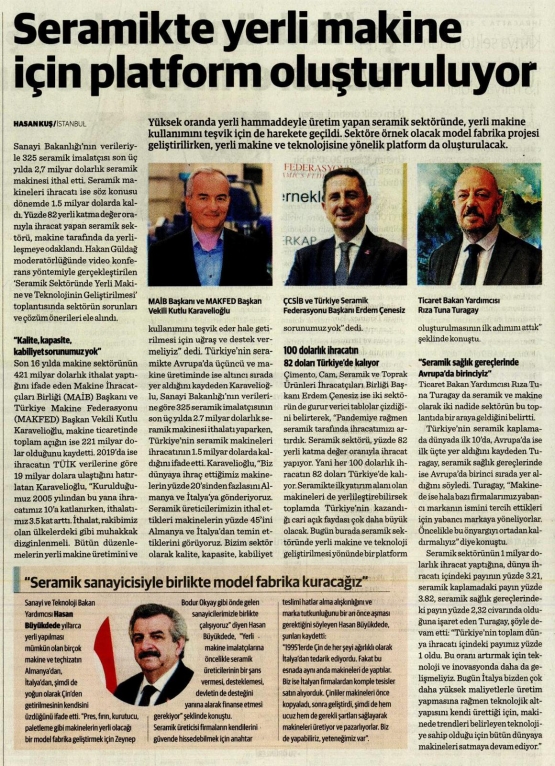 “Seramik Sektöründe Yerli Makina ve Teknolojinin Geliştirilmesi” etkinliğinin basın yansıması.